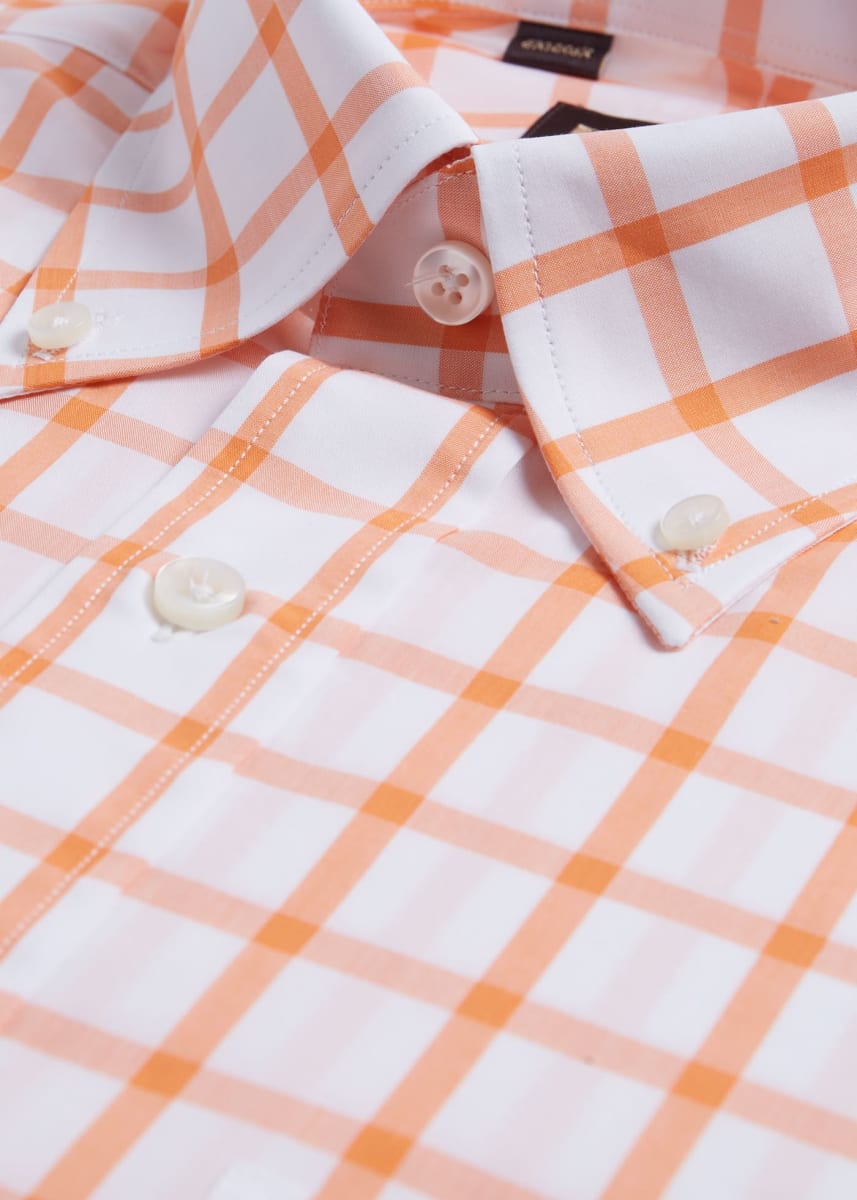 Oversized Windowpane Cotton Dress Shirt - Orange