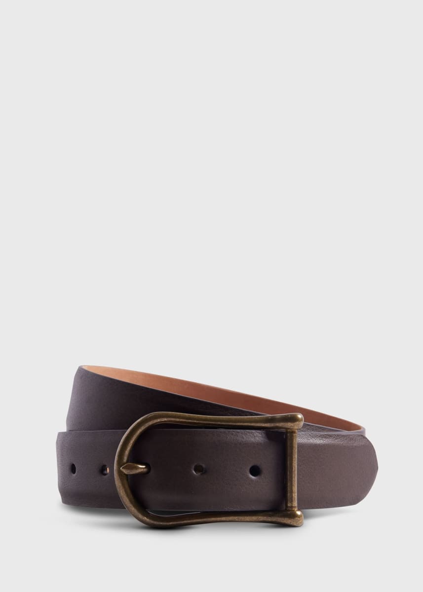 Leather Belt with Brass Buckle - Brown