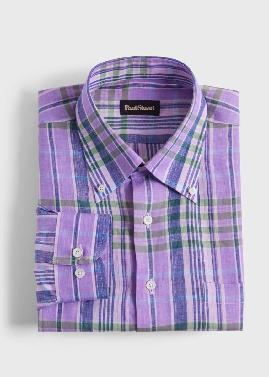 Linen Plaid Sport Shirt - Purple
