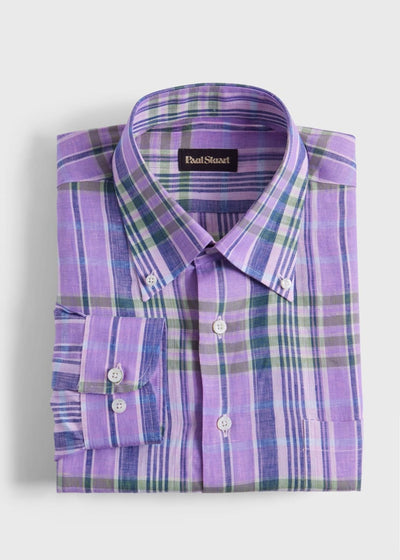 Linen Plaid Sport Shirt - Purple