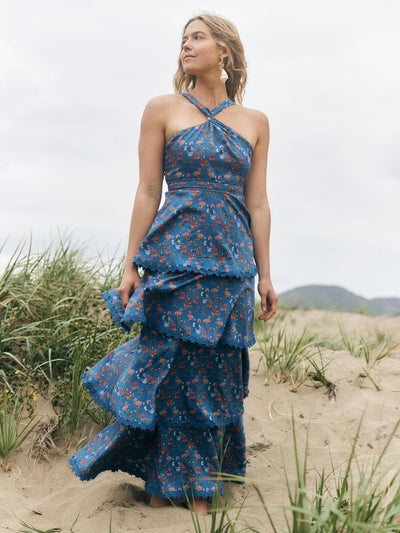 Emma Tiered Dress - Blue Floral Spritz