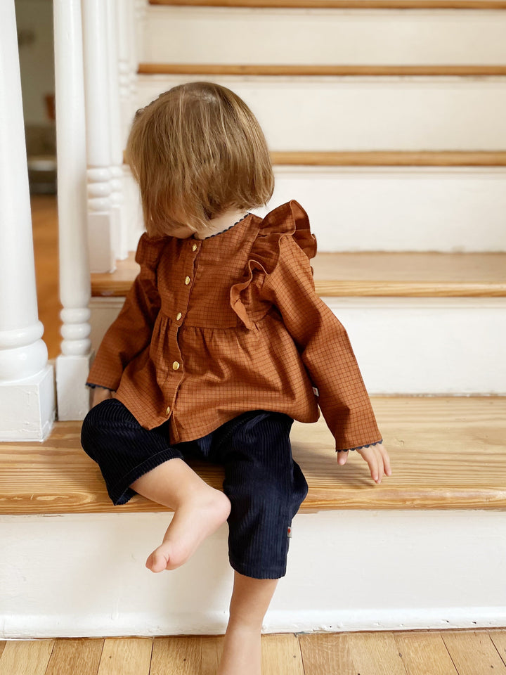 Alphee Ruffled Blouse - Chestnut Squares