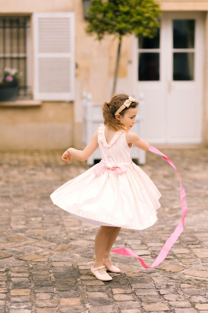 Capucine Pink Yellow Stripe Sleeveless Smocked Dress - Striped