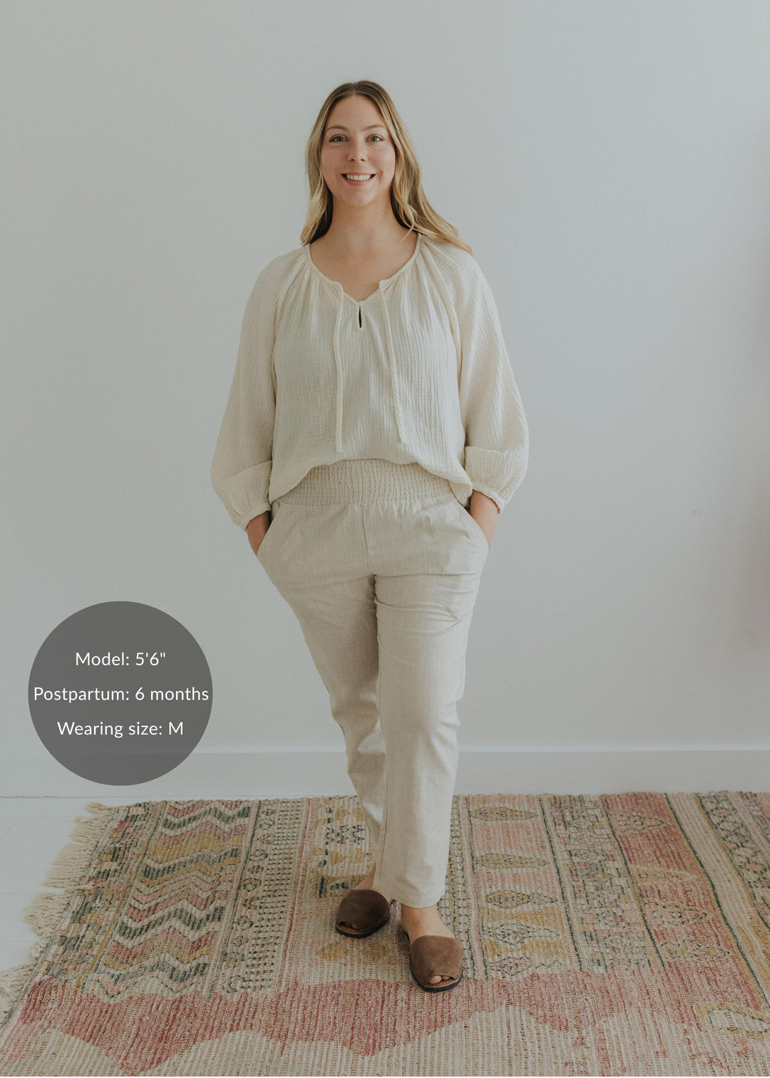 Everyday Transitional Maternity Smocked Linen Pant - Natural