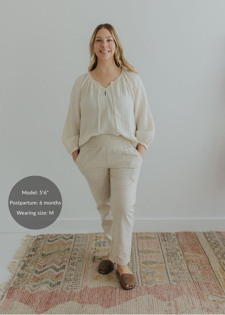 Everyday Transitional Maternity Smocked Linen Pant - Natural