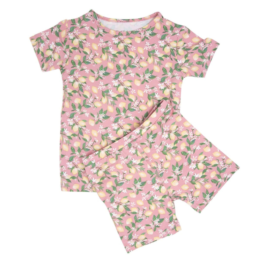 Lemon Floral Print Summer Pajama Set - Lemons Pink