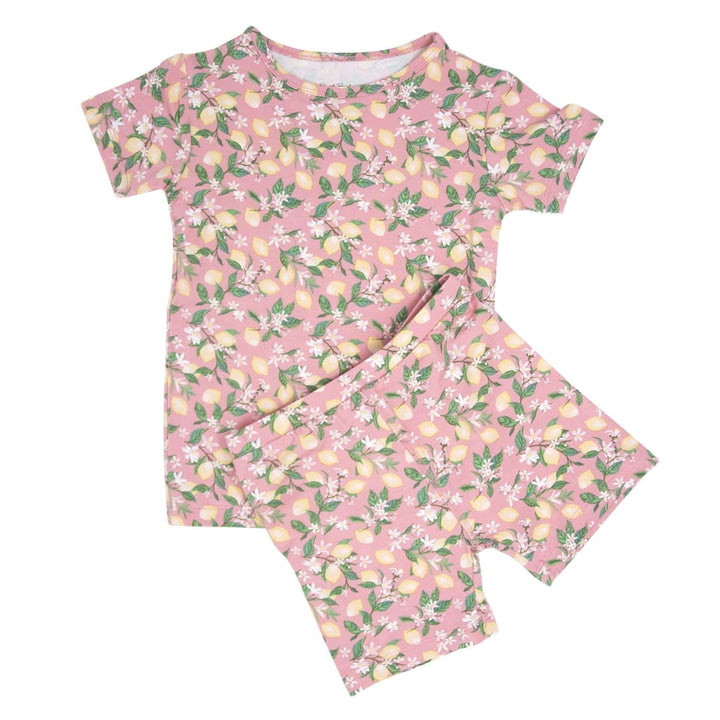Lemon Floral Print Summer Pajama Set - Lemons Pink