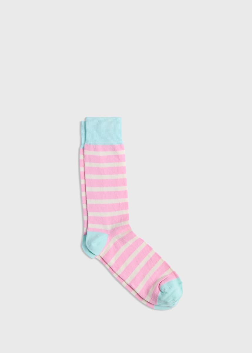Cotton Two Color Stripe Sock - Peach