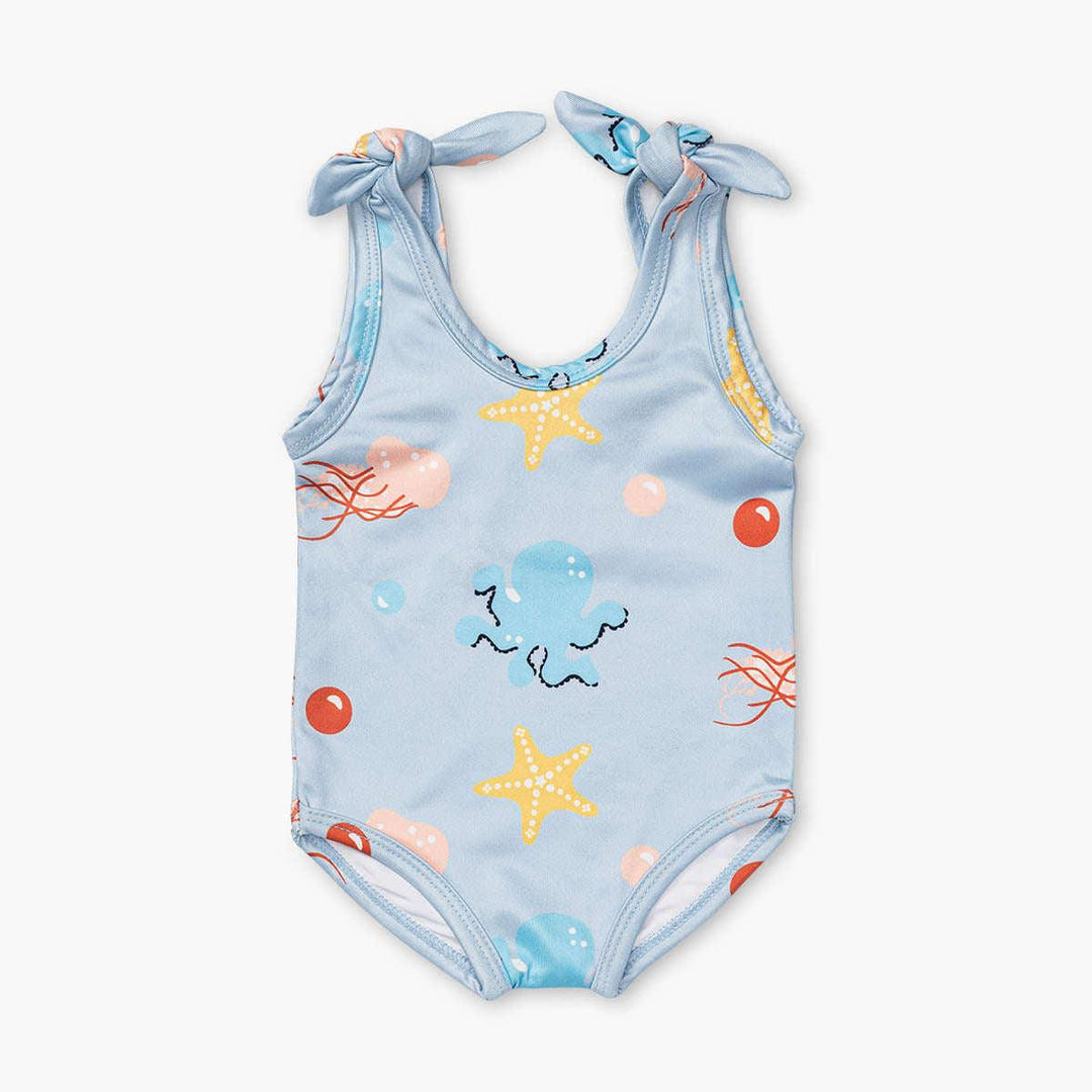 Tie Swimsuit One-Piece - Under the Sea on Light Blue