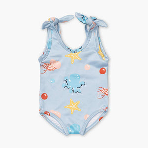 Tie Swimsuit One-Piece - Under the Sea on Light Blue