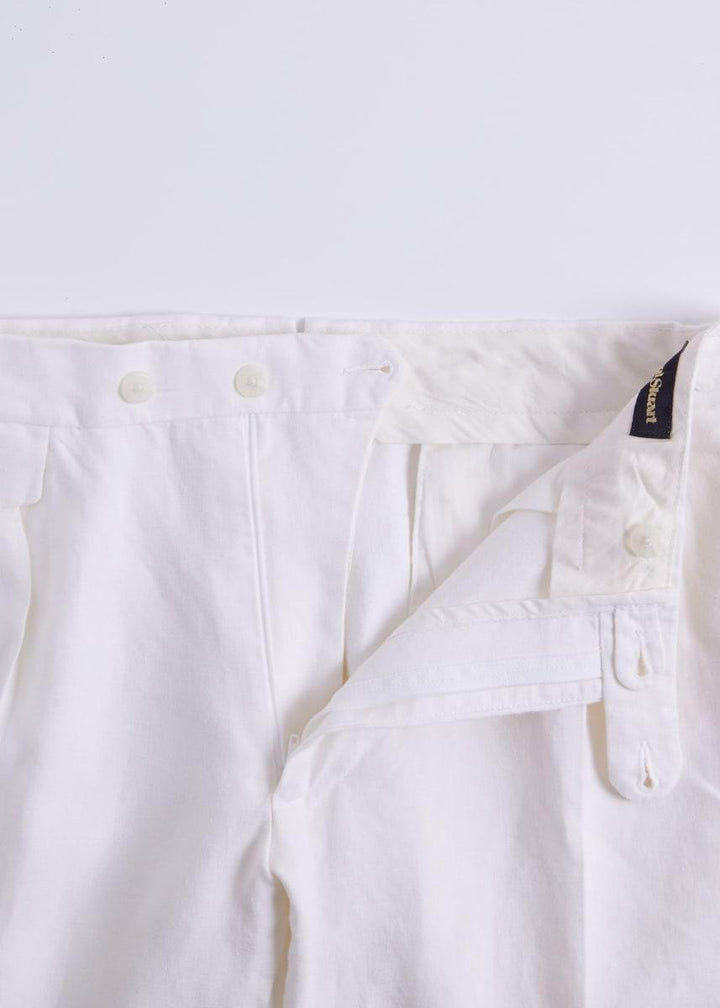 Linen Washed Pleated Front Trouser - White