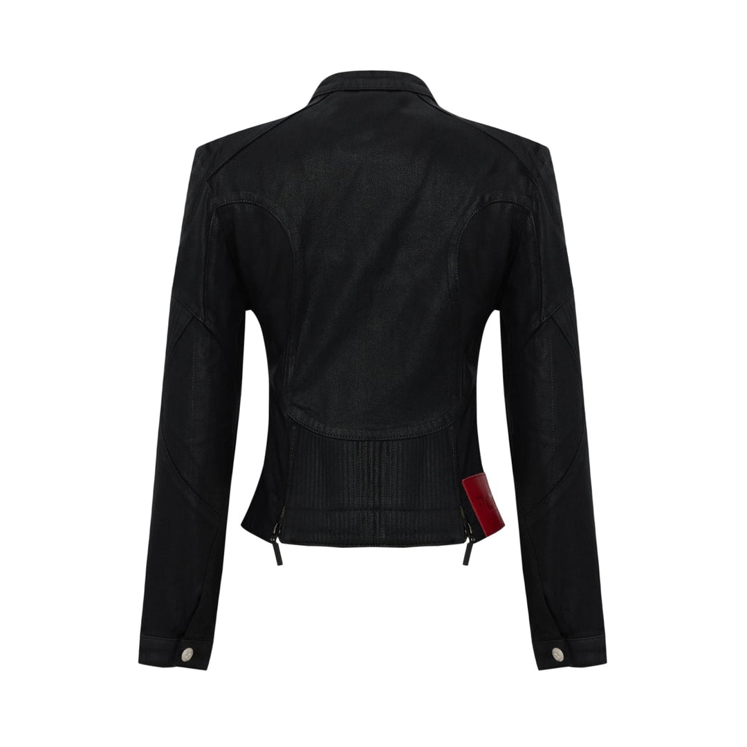 Pure Cotton Shiny Coated Women Denim Jacket - Black