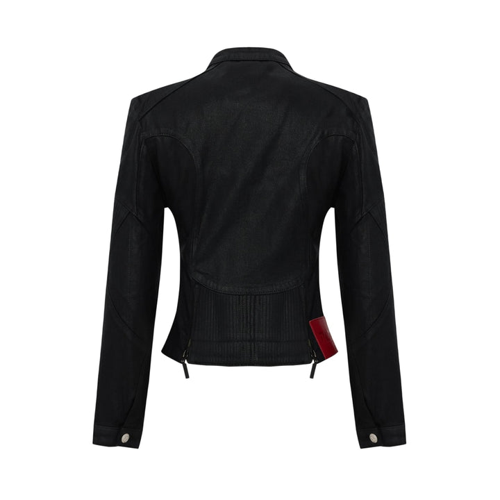 Pure Cotton Shiny Coated Women Denim Jacket - Black