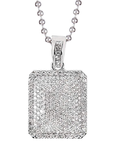 18k white gold Pave Tag Necklace