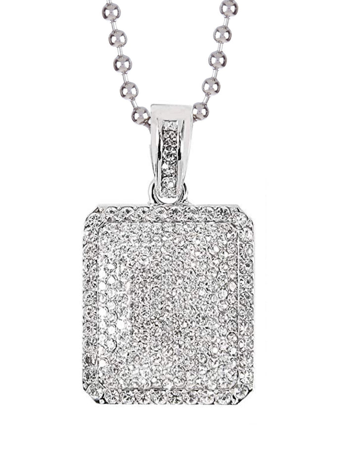 18k white gold Pave Tag Necklace