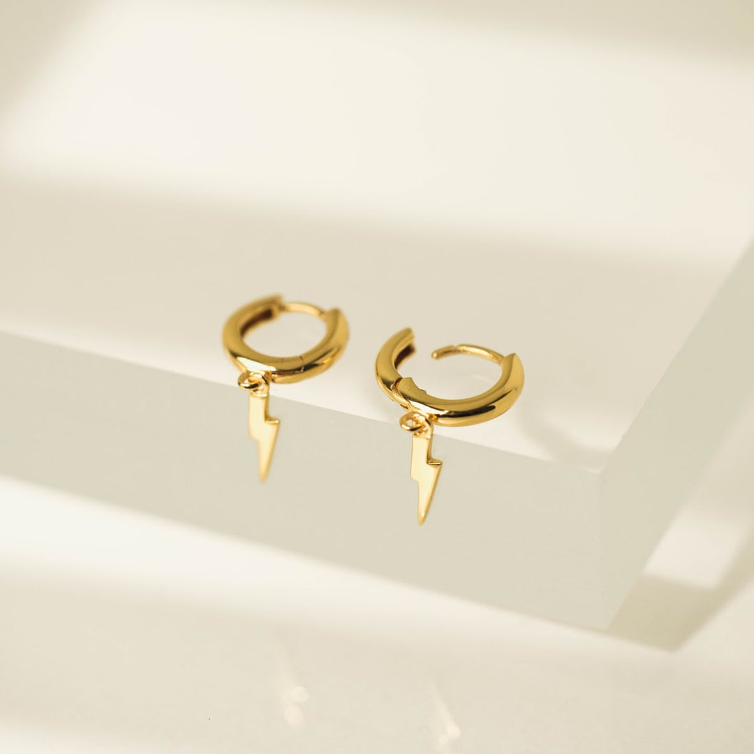 Bolt Charm Huggie Drop Hoop Earrings