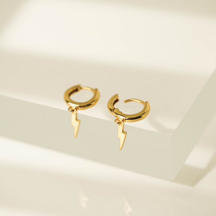 Bolt Charm Huggie Drop Hoop Earrings
