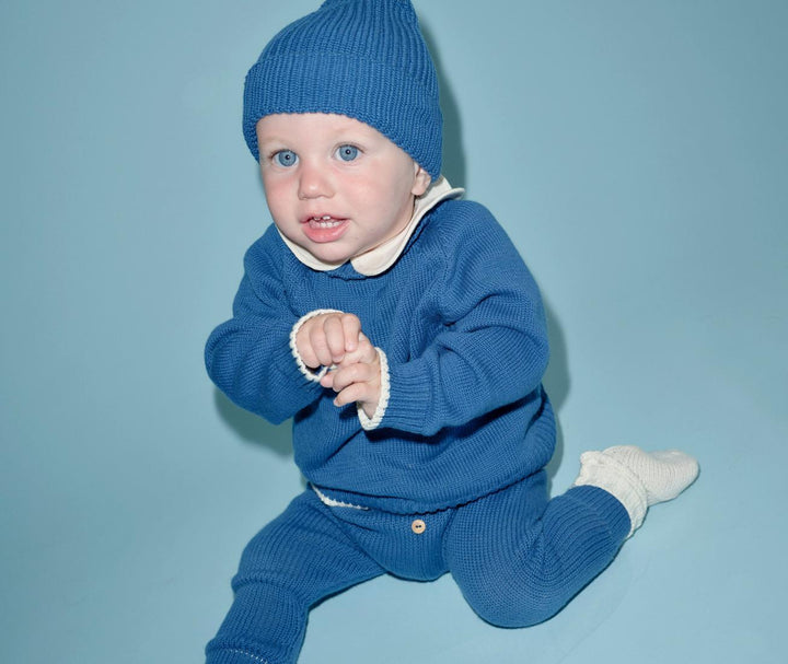 Organic Cotton Nordic Knit Trousers - Fjord Blue