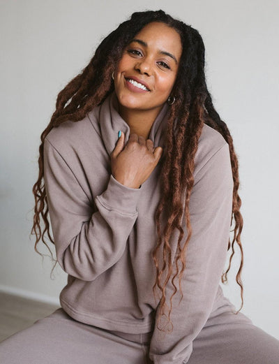 The Women's Funnel Neck Sweatshirt - Taupe