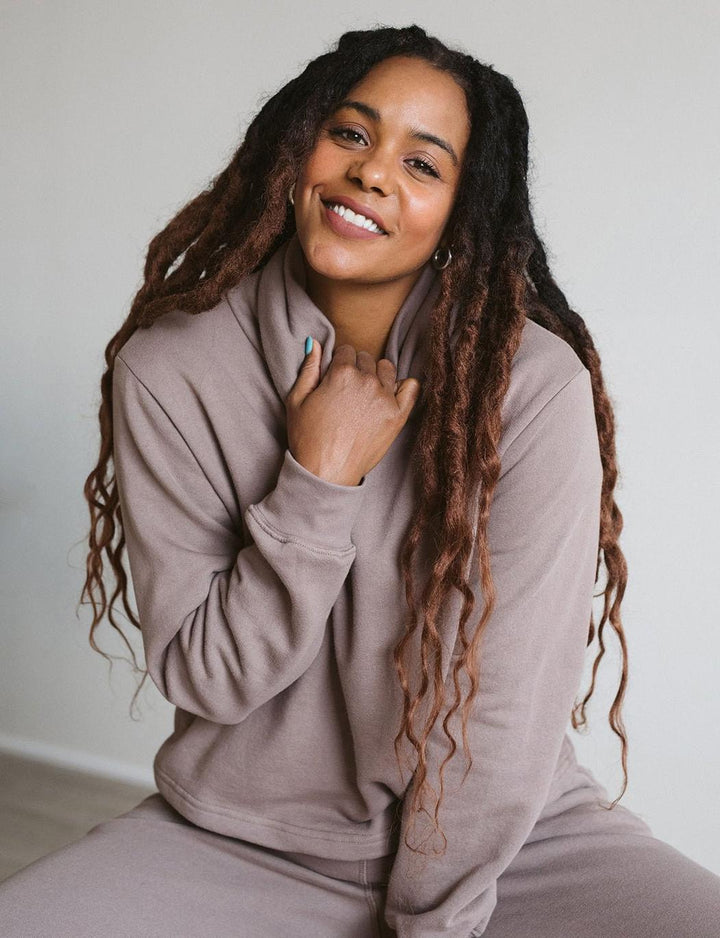 The Women's Funnel Neck Sweatshirt - Taupe