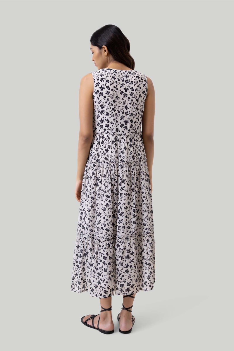 Sleeveless Tiered Floral Maxi Dress - Black Dahlia