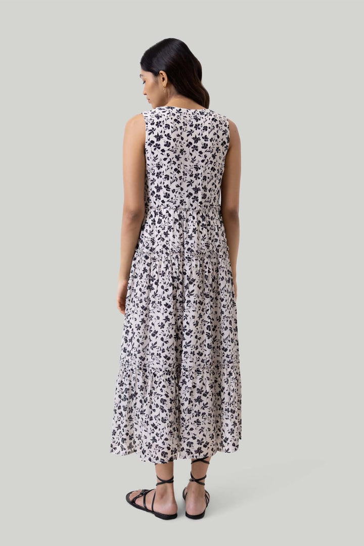 Sleeveless Tiered Floral Maxi Dress - Black Dahlia