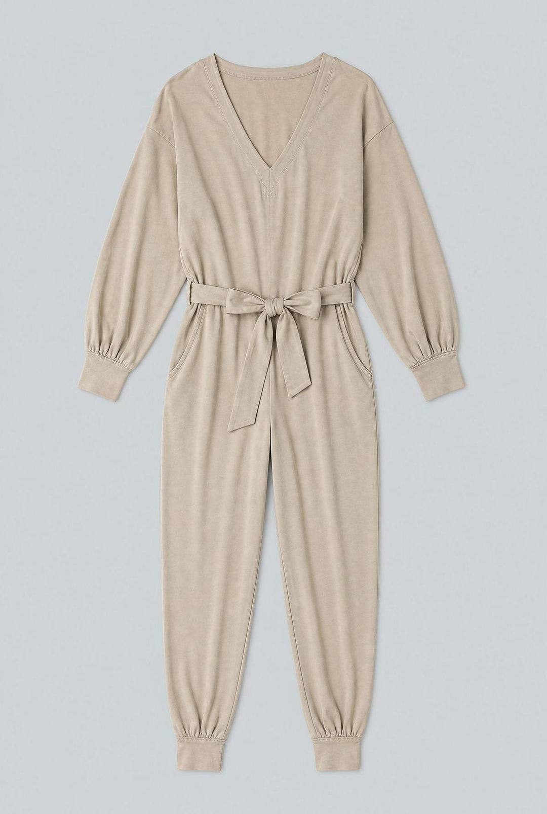 V- Neck Long Sleeve Jumpsuit - Ivory