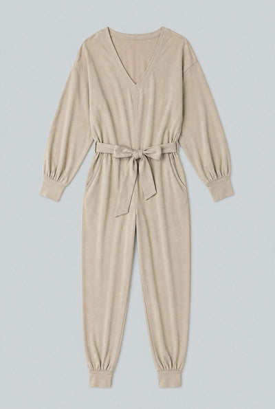 V- Neck Long Sleeve Jumpsuit - Ivory