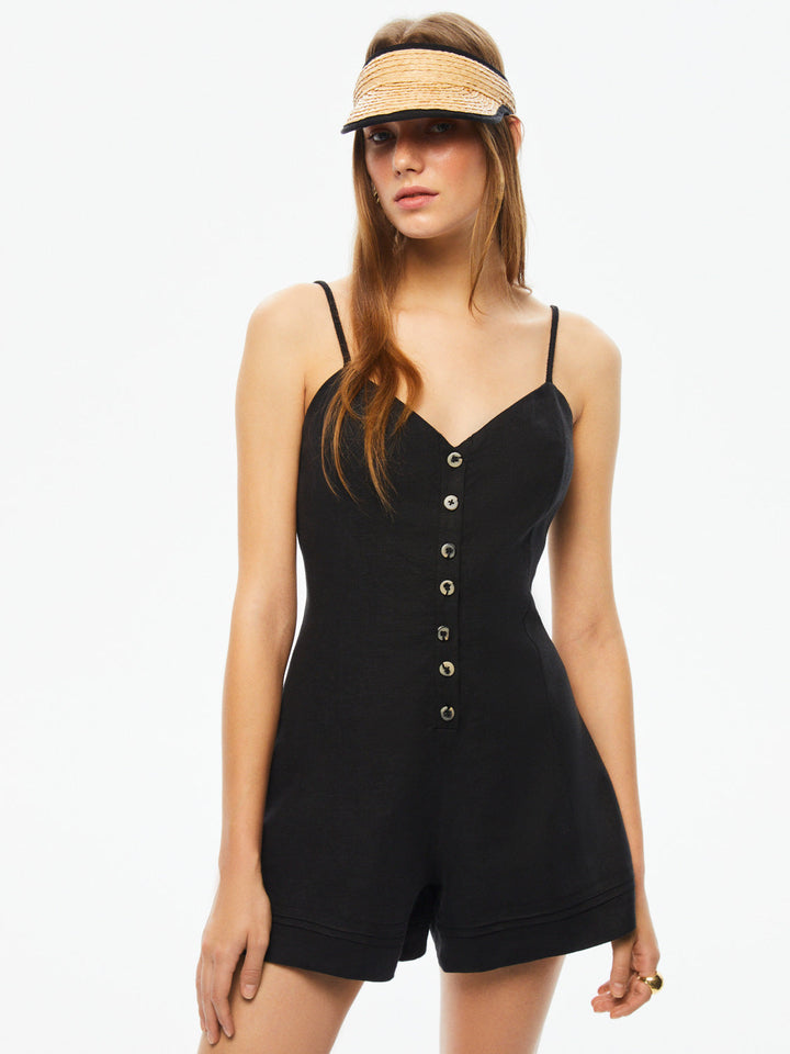 Mini Linen Jumpsuit - Black