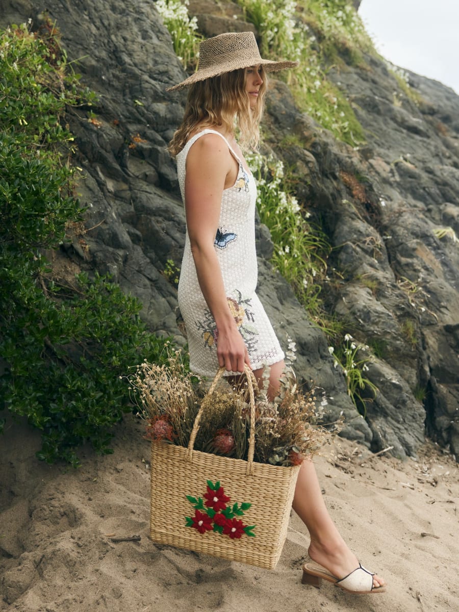 Addie Mini Dress - Cream Crochet/Multicolor Floral Embroidery