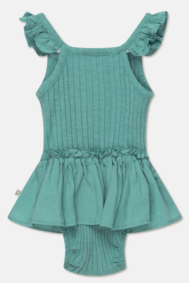 Rib ruffle baby romper - Green