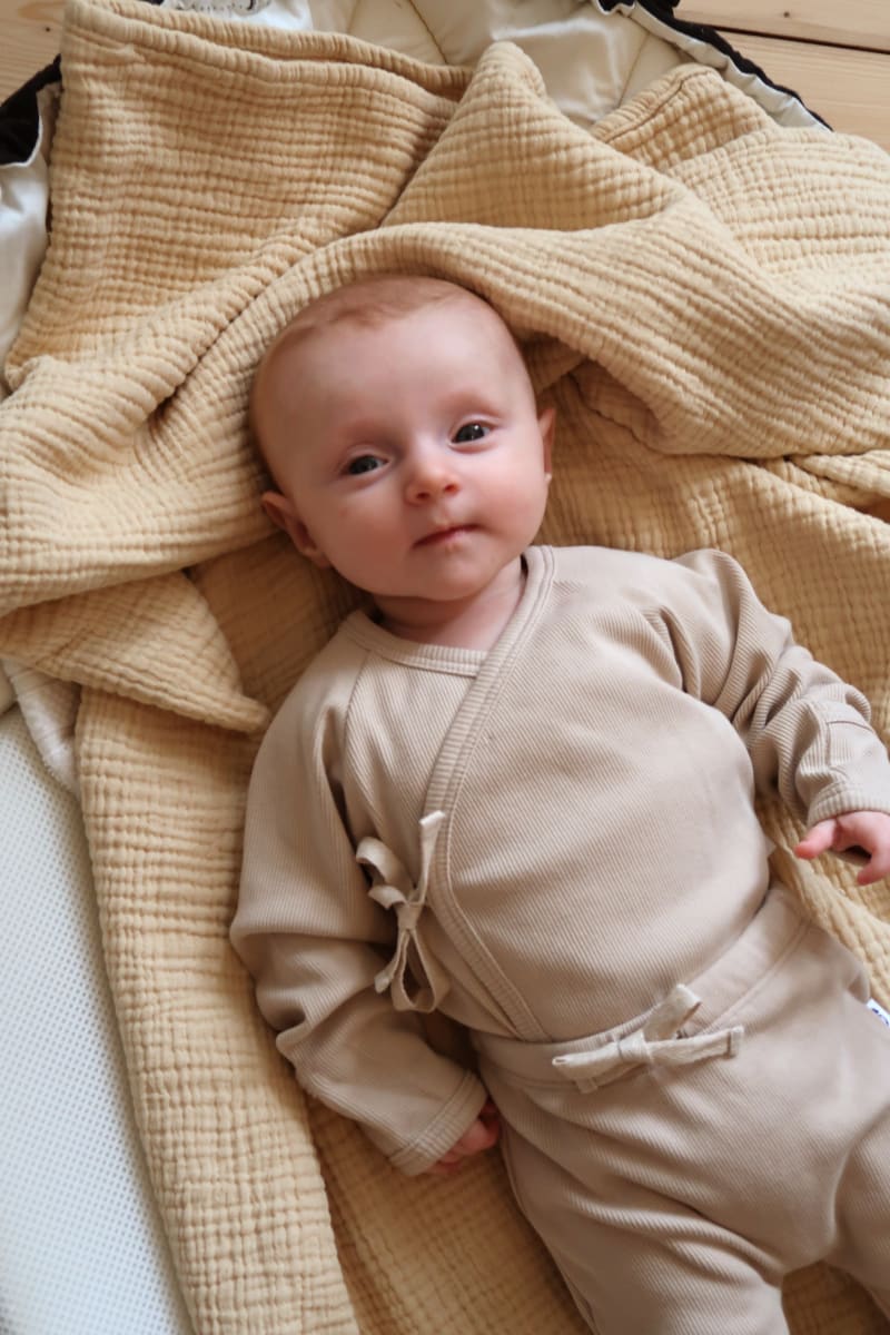 Organic Ribbed Wrap Bodysuit - Sand