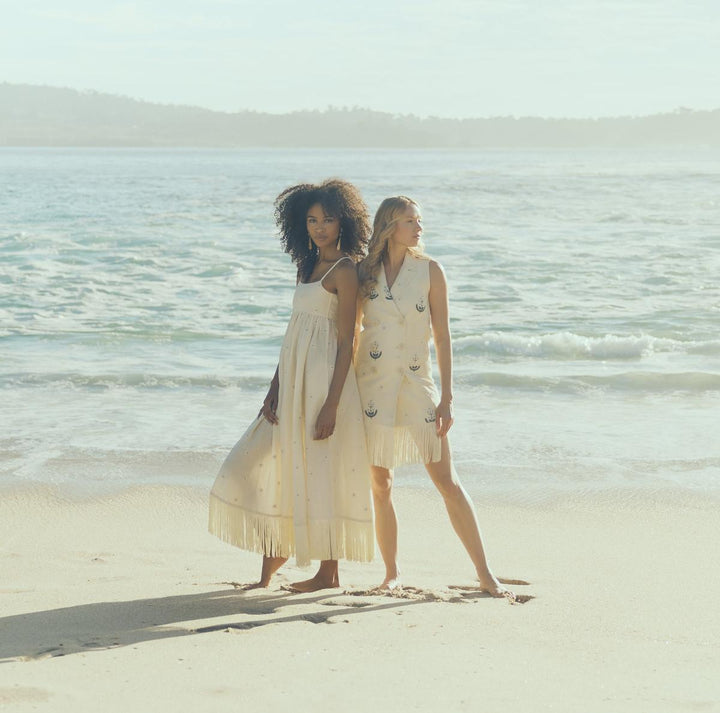 Meadow Vest Beaded Mini Dress - Cream & Ivory Floral Beading