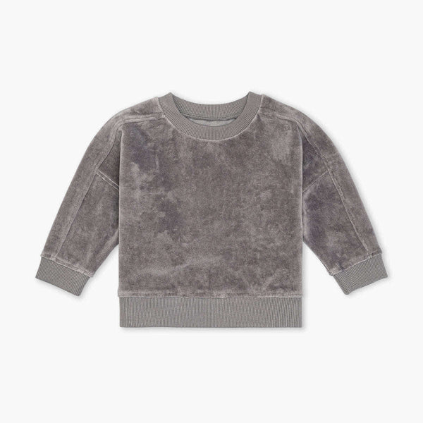Velour Sporty Sweatshirt - Grey - Crewneck Sweatshirt