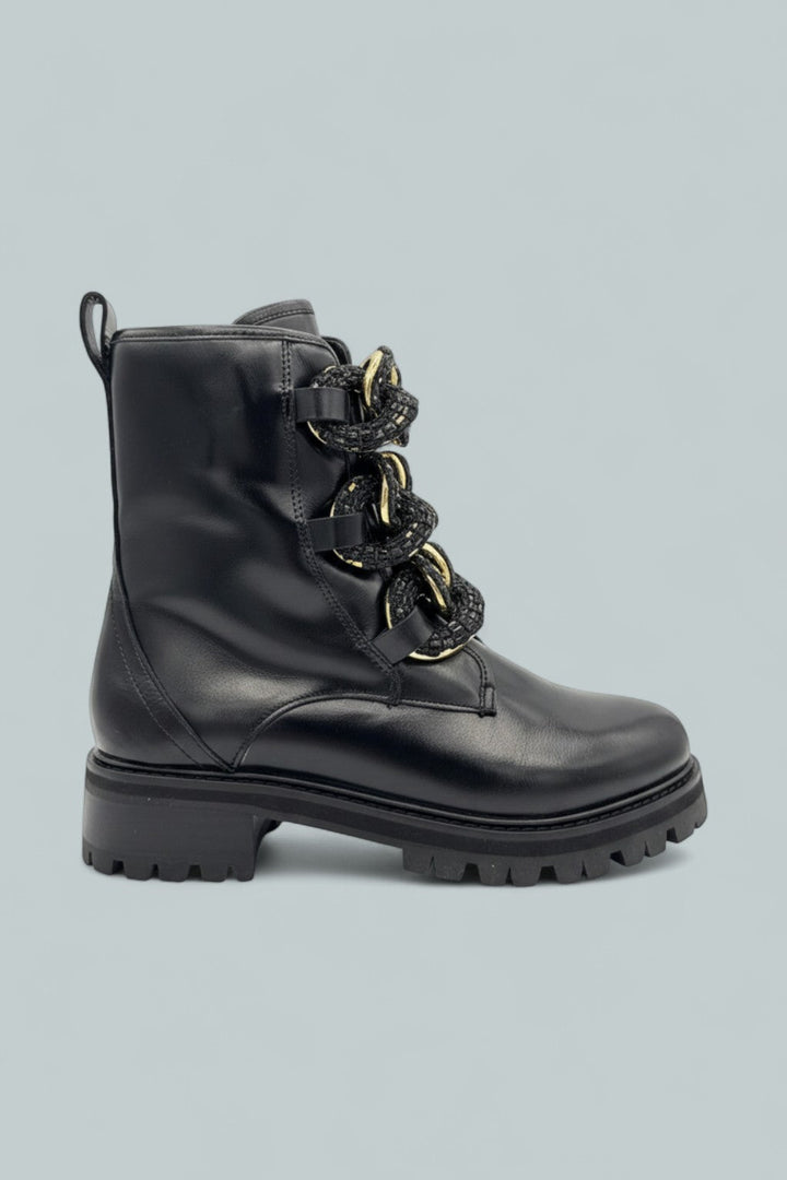 Crystal Chain Combat Boots - Black