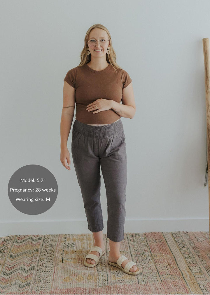 Adult Plus Size Transitional Maternity Smocked Linen Pant - Grey