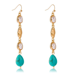 18k Gold Pearl and Turquoise Drop Earrings