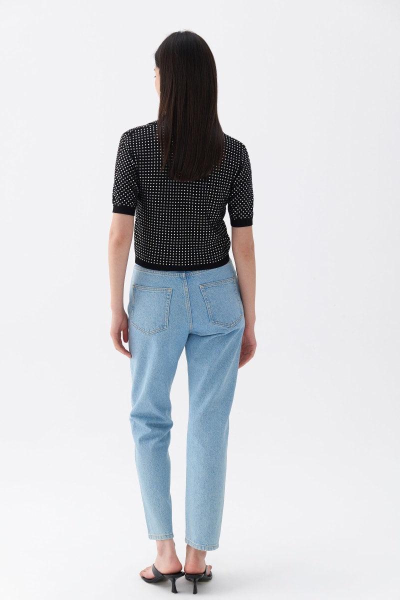 Rhinestone Embroidered Knitwear Top - Black-Silver