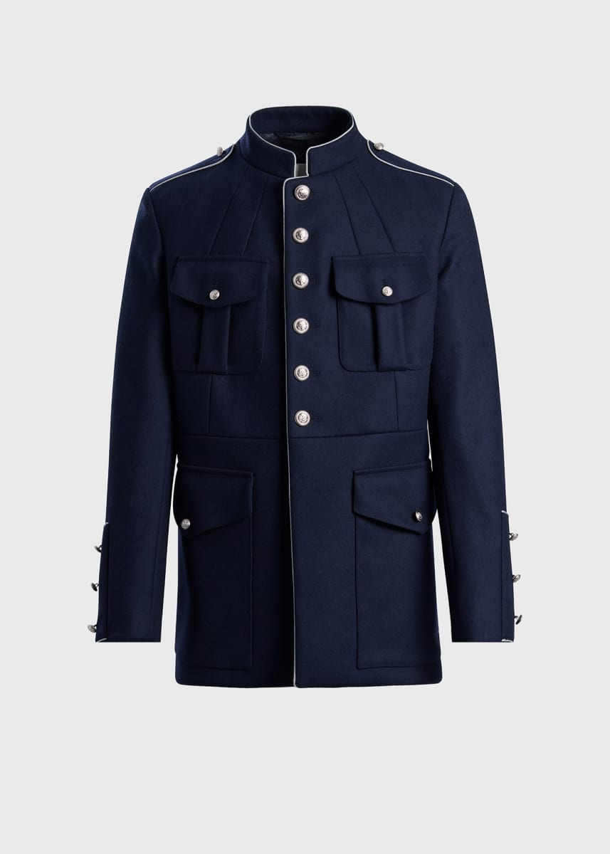 Wool Military Style Jacket - Navy