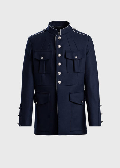 Wool Military Style Jacket - Navy