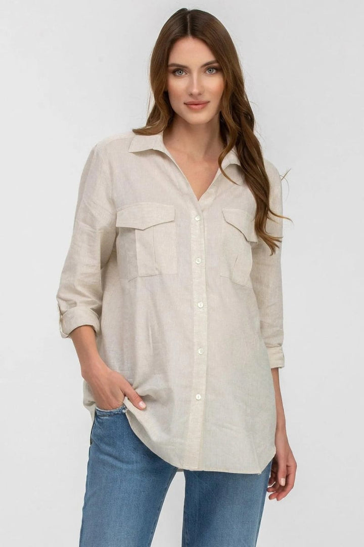 SAFARI POCKET Linen Utility Maternity Shirt - Oat Milk
