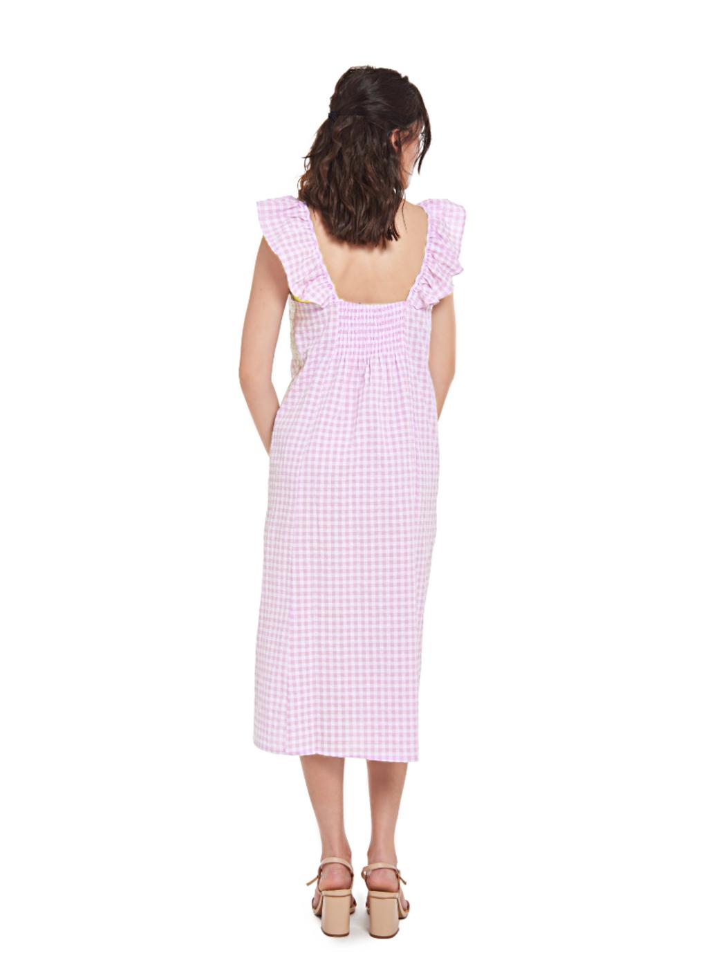 Erin Ruffle Midi Dress - Pink Gingham