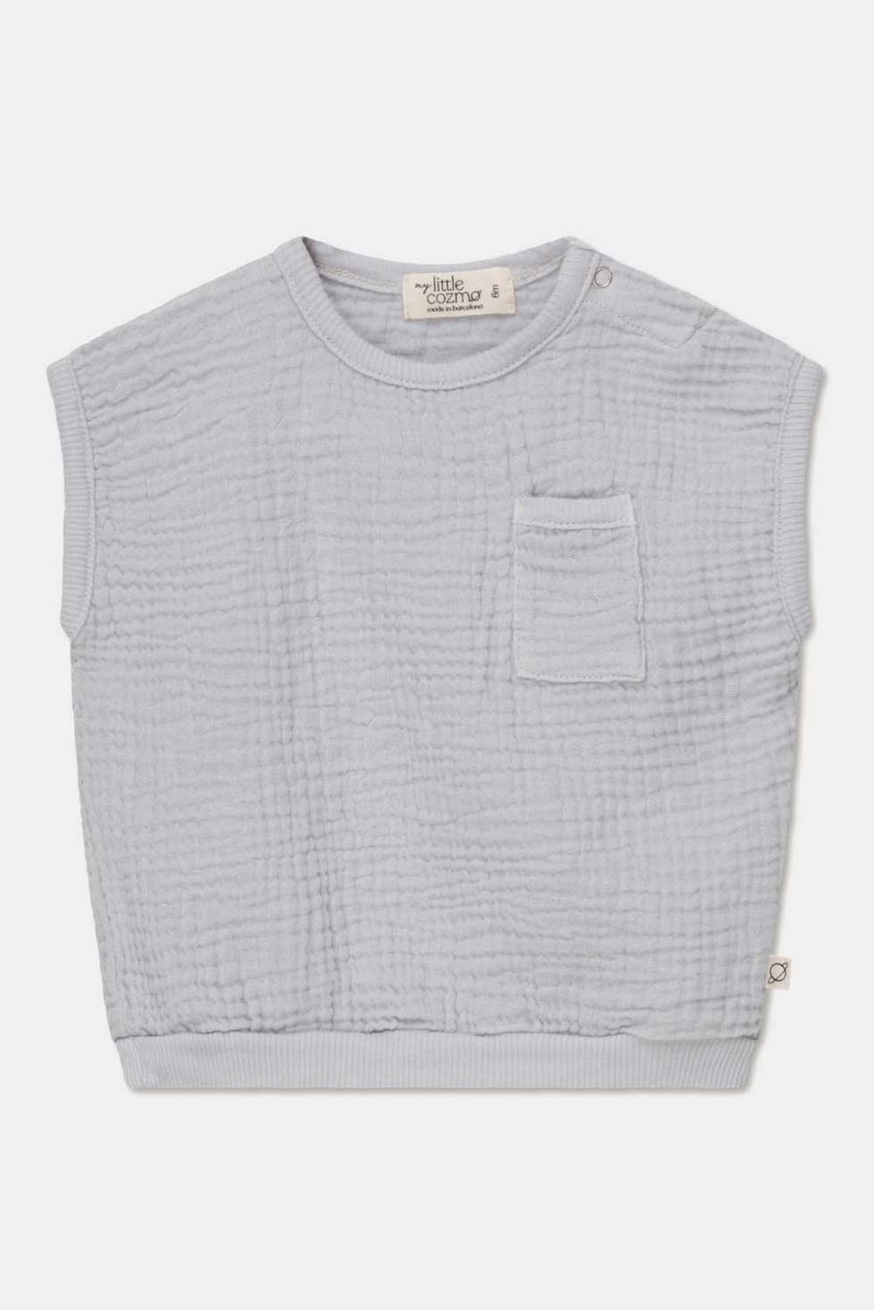 Gauze sleeveless baby top - Soft grey