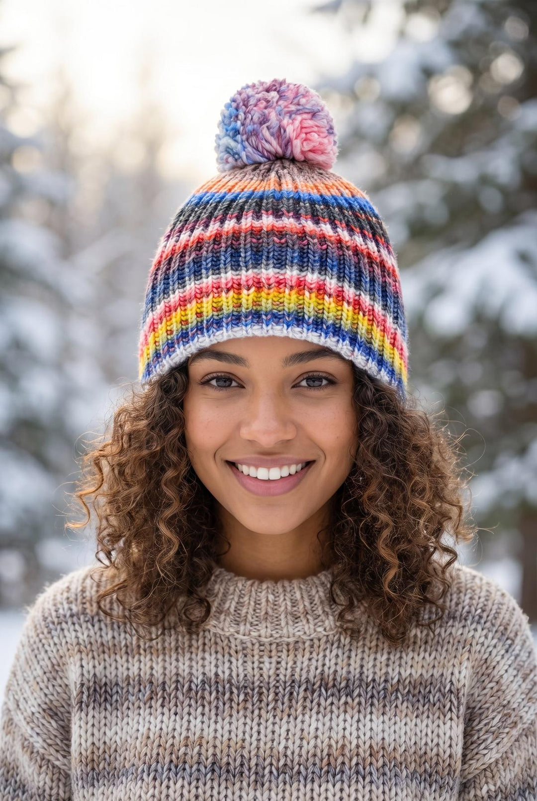 Pom Pom Beanie - Rainbow/Multi