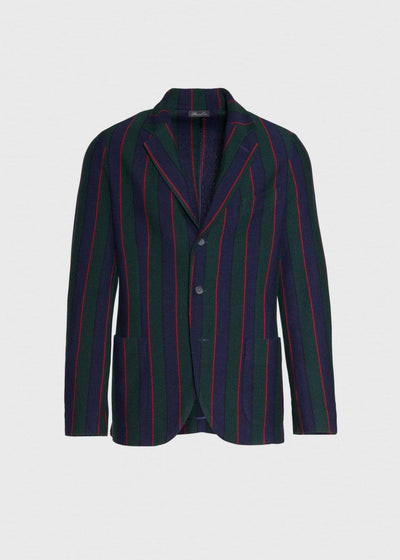 Rice Stitch Merino Wool Stripe Blazer - Green