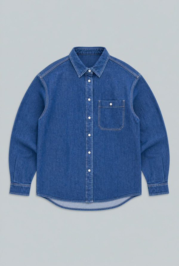Denim Button Up Over Shirt - Indigo
