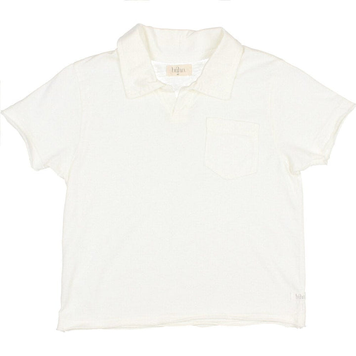 Polo Tee Shirt with Pocket - White Tops Buho 