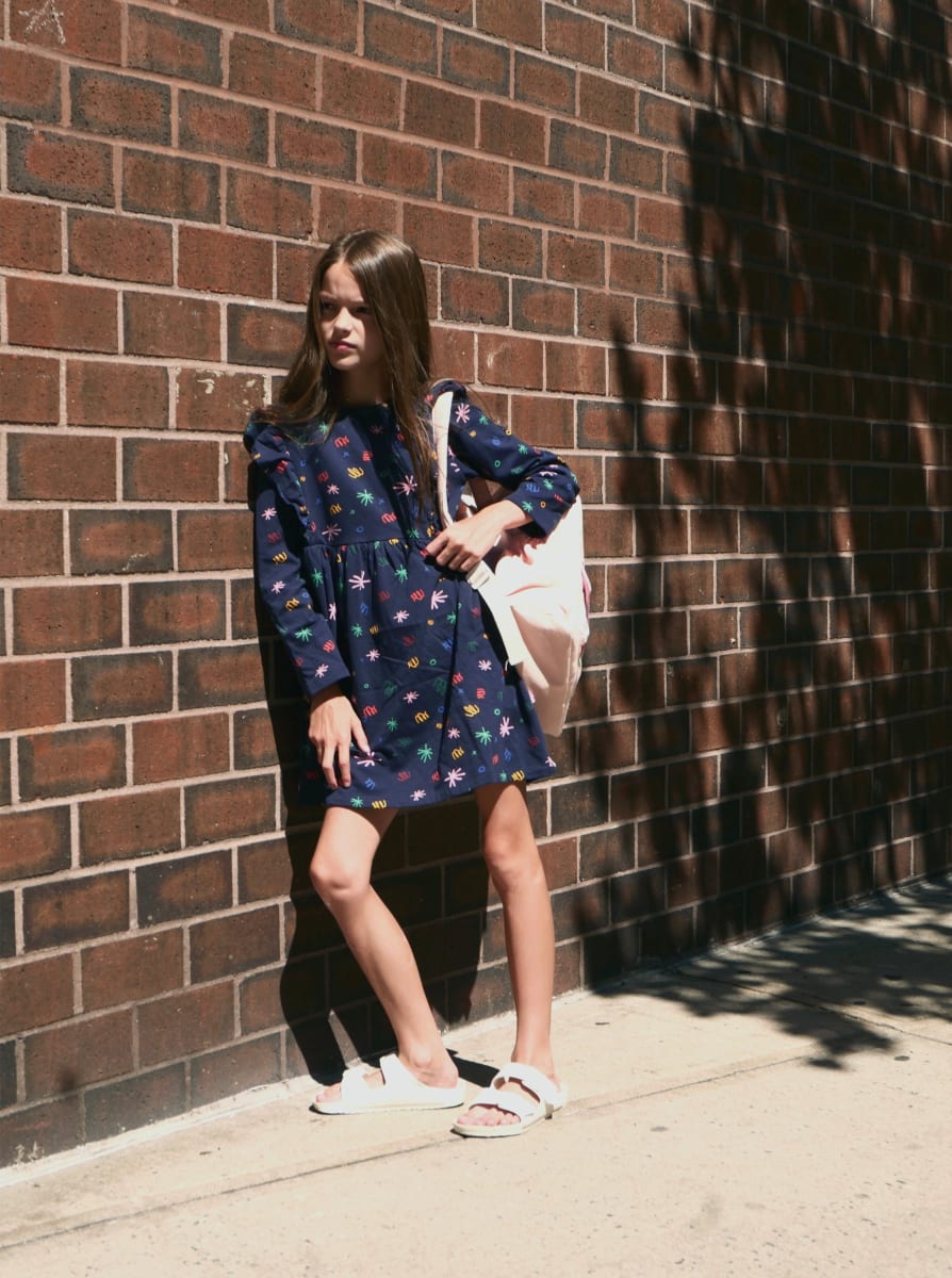 Recycled Cotton Confetti Kid Ruffle Dress - Blue Ribbon Confetti