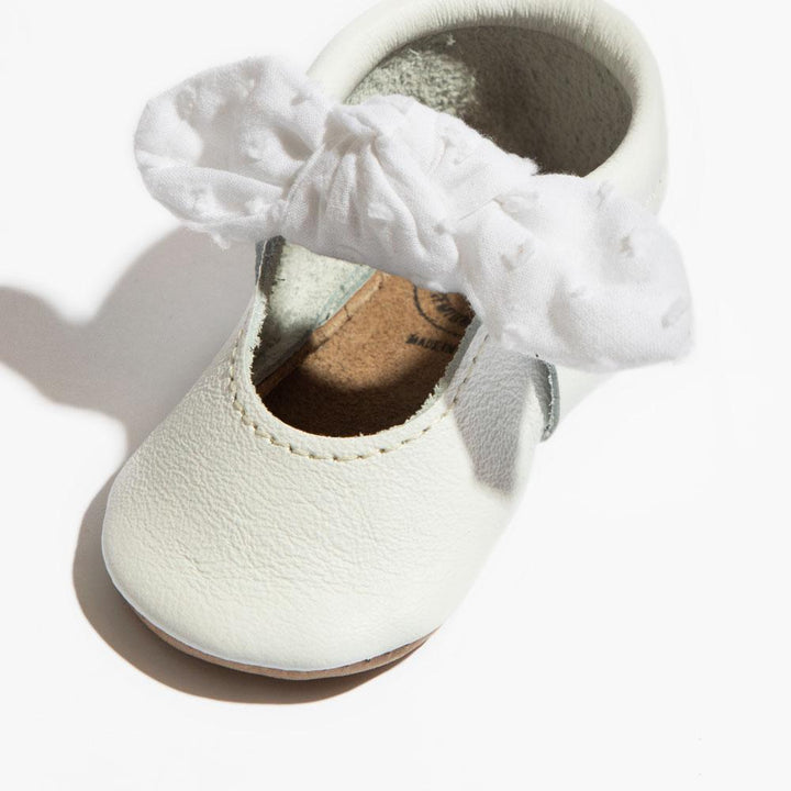 Ivory Swiss Dot Knotted Bow Baby Shoe