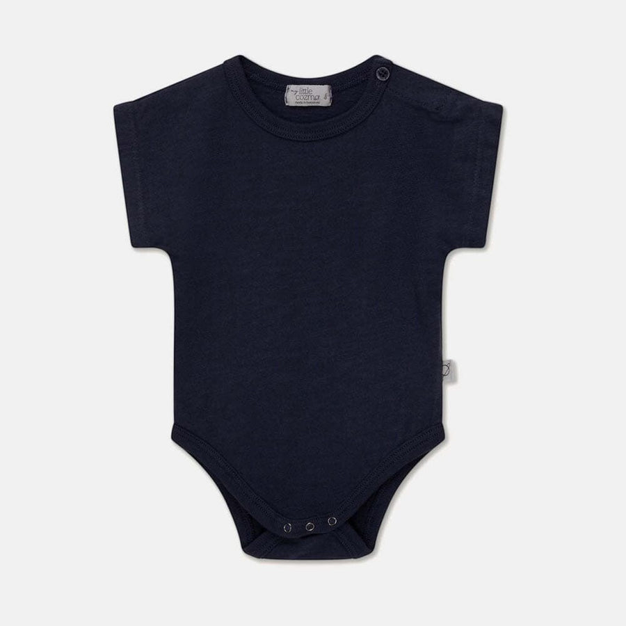 Slub Short Sleeves Baby Bodysuit - Dark Blue Bodysuits + Onesies My Little Cozmo 